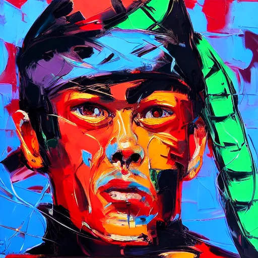 Prompt: portrait of ninja warrior by francoise nielly