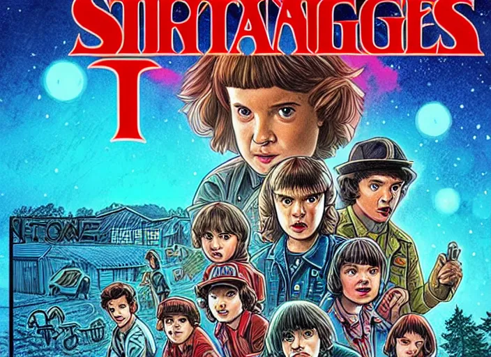 Image similar to stranger things 4, netflix, artwork by skottie young