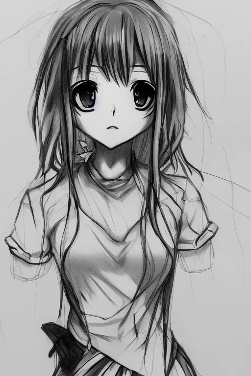 a sketch of an anime girl, rough sketch, trending on