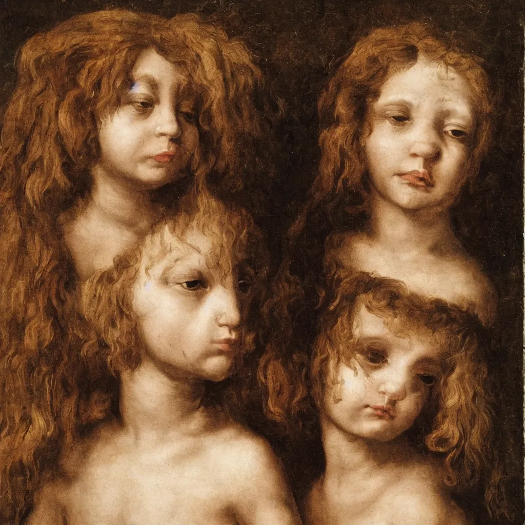 Image similar to a young neanderthal girl, in baroque, italian renaissance