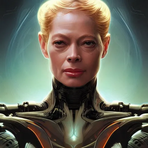 Prompt: borg seven of nine from another dimension, cinematic lighting, intricate, elegant, highly detailed, digital painting, artstation, sharp focus, illustration, art by artgerm and greg rutkowski and alphonse mucha and Wayne Barlowe and william-adolphe bouguereau
