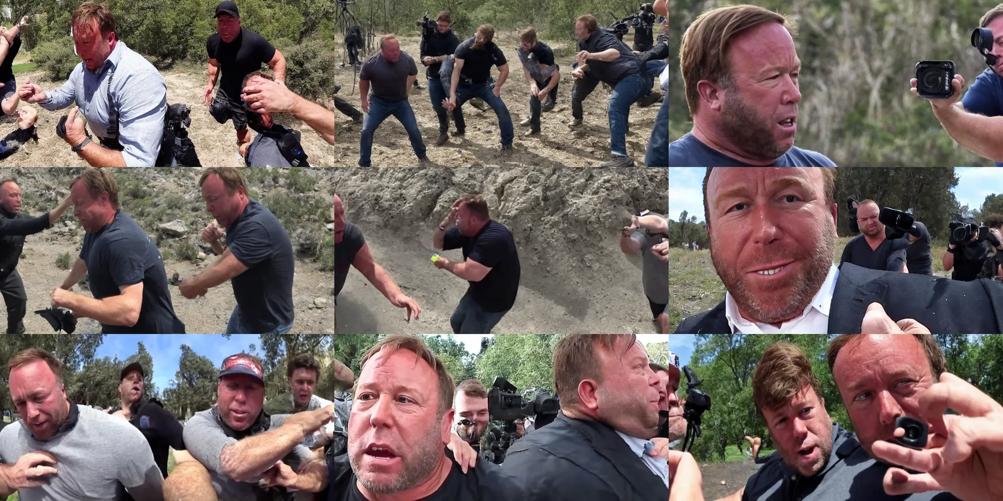 Prompt: alex jones pelted by stones blood and bone gopro footage