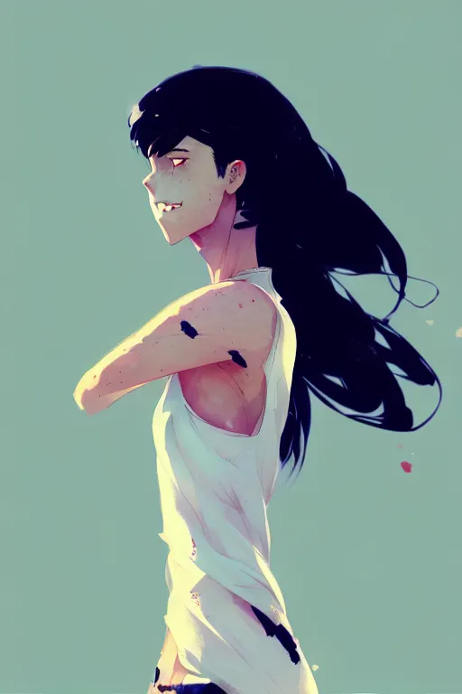 Image similar to a ultradetailed full body portrait of a woman dressed in a white tank top, by conrad roset, greg rutkowski and makoto shinkai trending on artstation