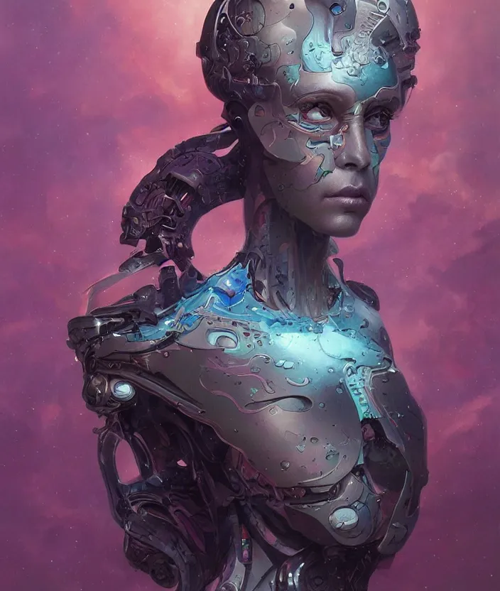 Image similar to A portrait of a cyborg goddess by Wayne Barlowe and Peter Mohrbacher, detailed, sharp, digital art, trending on Artstation