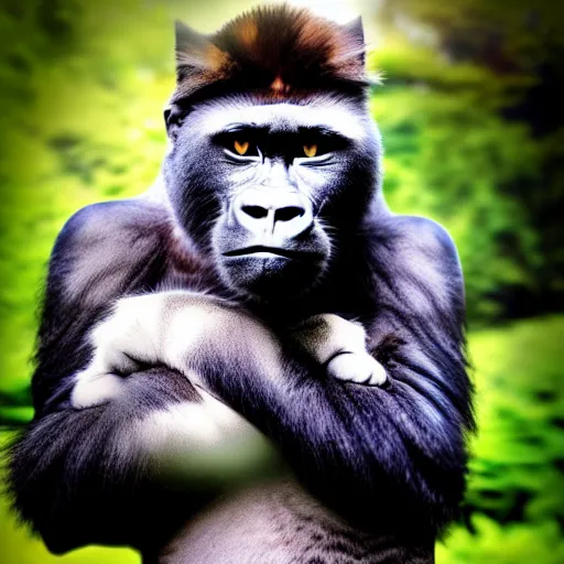 Image similar to a feline cat - gorilla - hybrid, animal photography