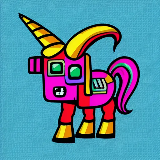 Image similar to Rainbow Robot Unicorn profile picture for social media sites. Limited palette, crisp vector line