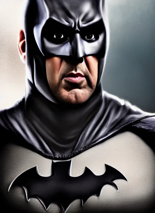 Image similar to promotional image of nicolas cage dressed as batman, smooth, trending on artstation, promotional artwork, film still, elegant, photorealistic facial features, intricate, detailed face, cinematic lighting