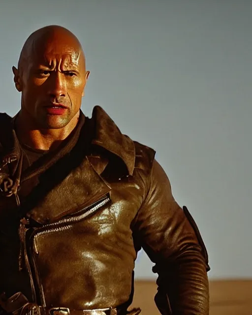 Image similar to film still close up shot of dwayne johnson as max rockatansky in the movie mad max. photographic, photography