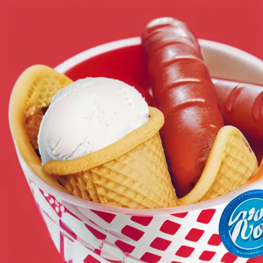 Image similar to promotional photo of a hot dog ice cream,