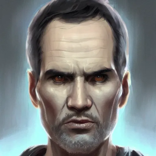 Prompt: portrait of a man by greg rutkowski, old jedi master, he looks like sam witwer, very short hair, wearing gray jedi robes, star wars expanded universe, he is about 6 0 years old, highly detailed portrait, digital painting, artstation, concept art, smooth, sharp foccus ilustration, artstation hq