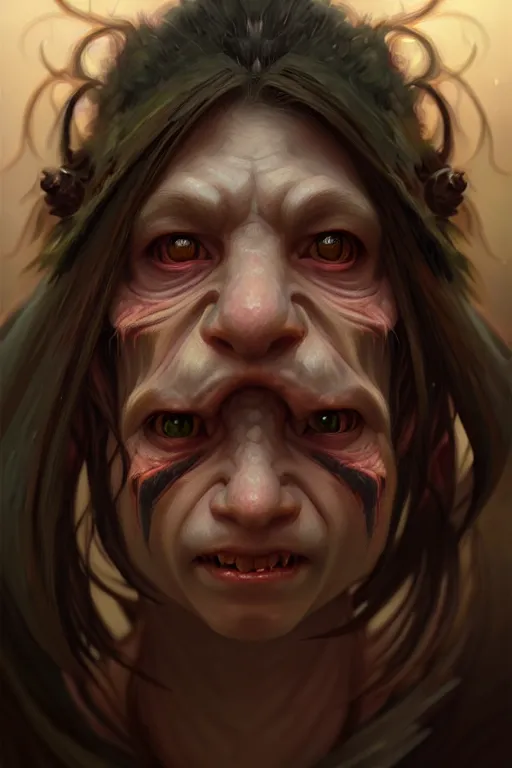 Prompt: beautiful goblin portrait, highly detailed, digital painting, artstation, sharp focus, illustration, art by tan zi and ayanamikodon and alphonse mucha and wlop