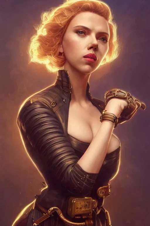 Prompt: Scarlett Johansson in a steampunk outfit, anatomy, only two hands, highly detailed, digital painting, artstation, concept art, smooth, sharp focus, illustration, Unreal Engine 5, 8K, art by art by artgerm and greg rutkowski and edgar maxence