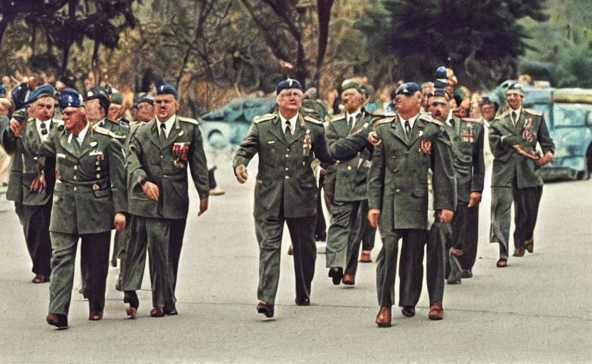 Prompt: 70s movie still of Josip Broz Tito leading his troops, by Irving Penn , Cinestill 800t 10mm Eastmancolor, heavy grainy picture, very detailed, high quality, 4k, HD criterion, precise texture