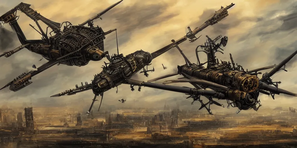 Image similar to war of steampunk attack helicopters with donald trump statue, concept art, industrial design, detailed, 4 k, smooth curves, azure sky