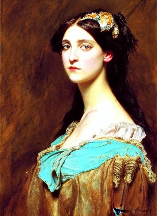 Prompt: ( ( gothic # ) ) princess portrait *. *. by william henry hunt * *, highly detailded, turquoise rust