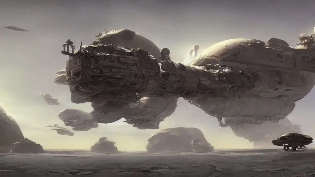 Image similar to small organic dropship lander design by john schoenherr and glenn barr, epic cinematic matte painting