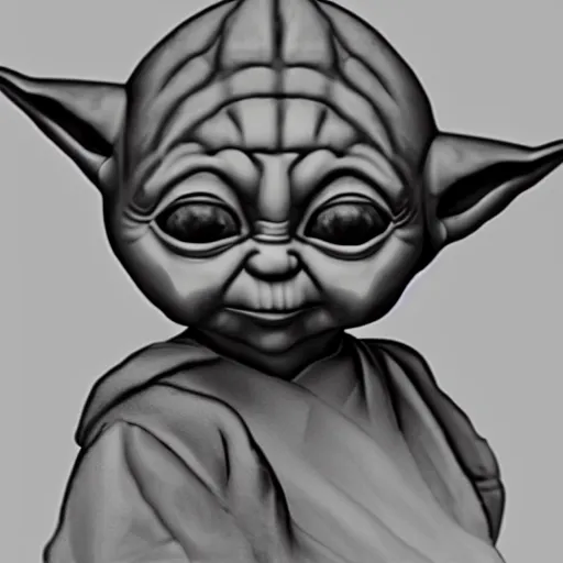 Prompt: Leonardo DaVinci grayscale pencil sketch of low polygon cute baby yoda