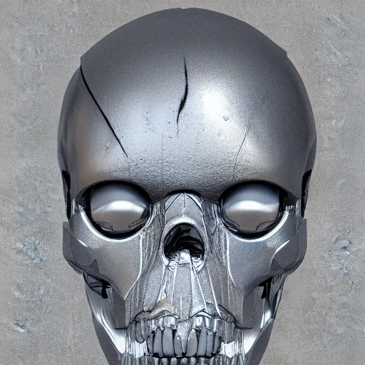 Prompt: 3 d render melted droid head skull, sculpture, chrometype, liquid metal, neotribal, raytraced, volumetric lightning, 8 k by wlop, innate studio h - 1 0 0 0 w - 1 0 0 0