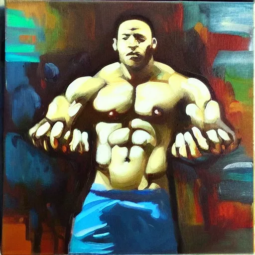 Prompt: “buff guy oil on canvas”