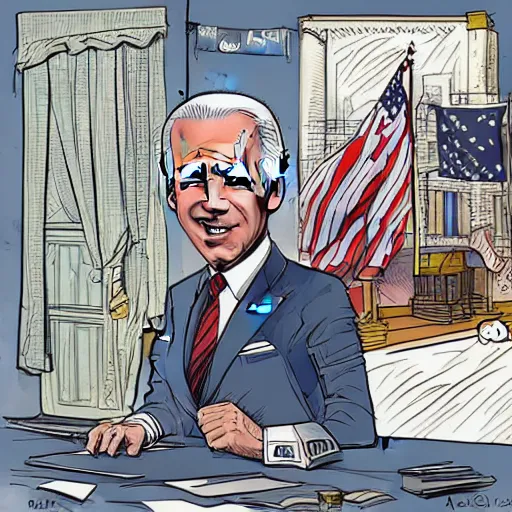 Image similar to Joe Biden doesn’t know where he is, random location. illustration concept art in the style of Arthur Adams