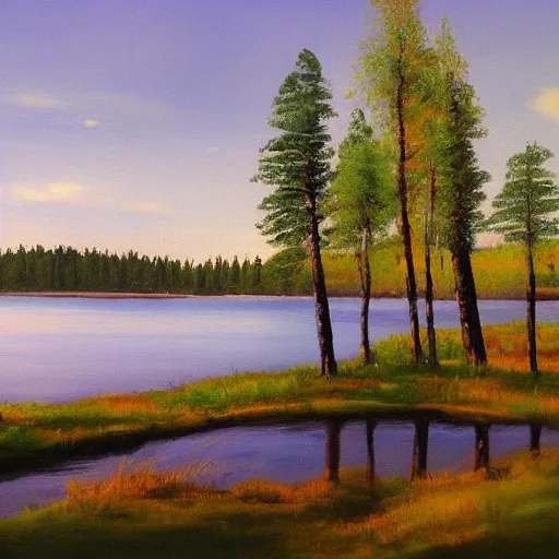 Image similar to finland, landscape painted by bob ross