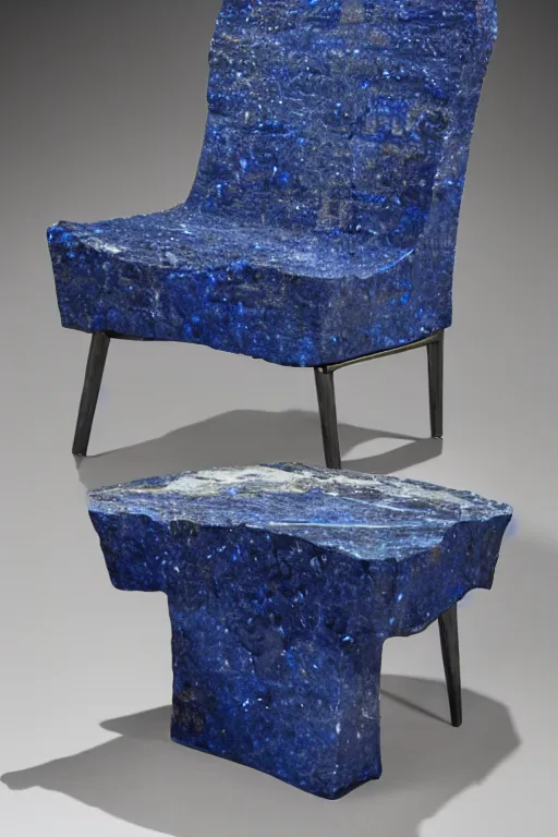 Prompt: a large chair made out of sapphire stone