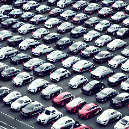 Image similar to Beatiful liminal Fuzzy Photograph of an infinite never-ending parking lot filled with cars, low angle