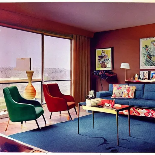 Prompt: a typical american living room from 1 9 6 0