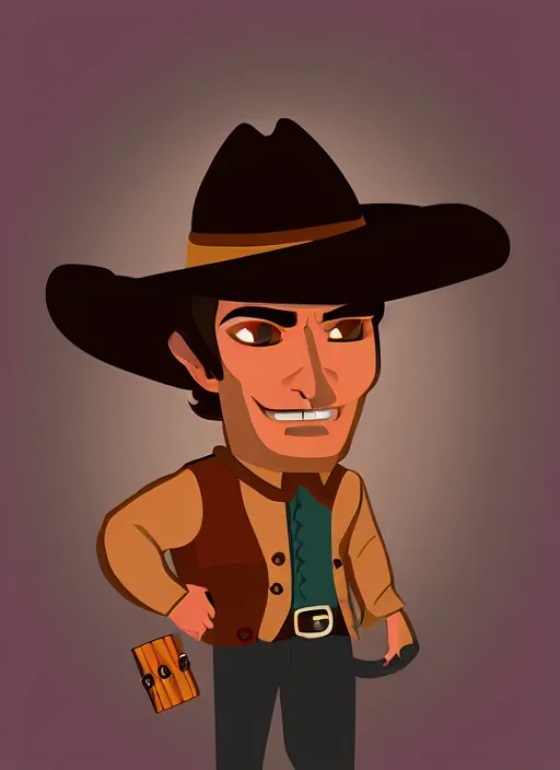 Prompt: boxart style of a handsome cowboy in an old western town