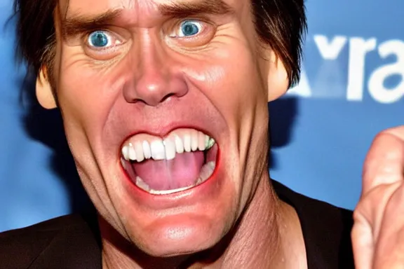 Image similar to jim carrey making a silly face in front of the bathroom mirror