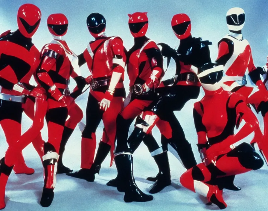 Image similar to power ranger 1 9 8 0 s gimp band, surrealism aesthetic, detailed facial expressions