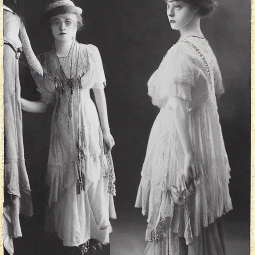 Prompt: Edwardian photograph of Elle Fanning, silk dress, 1910s, 1900s, 1920s, grainy, detailed, realistic