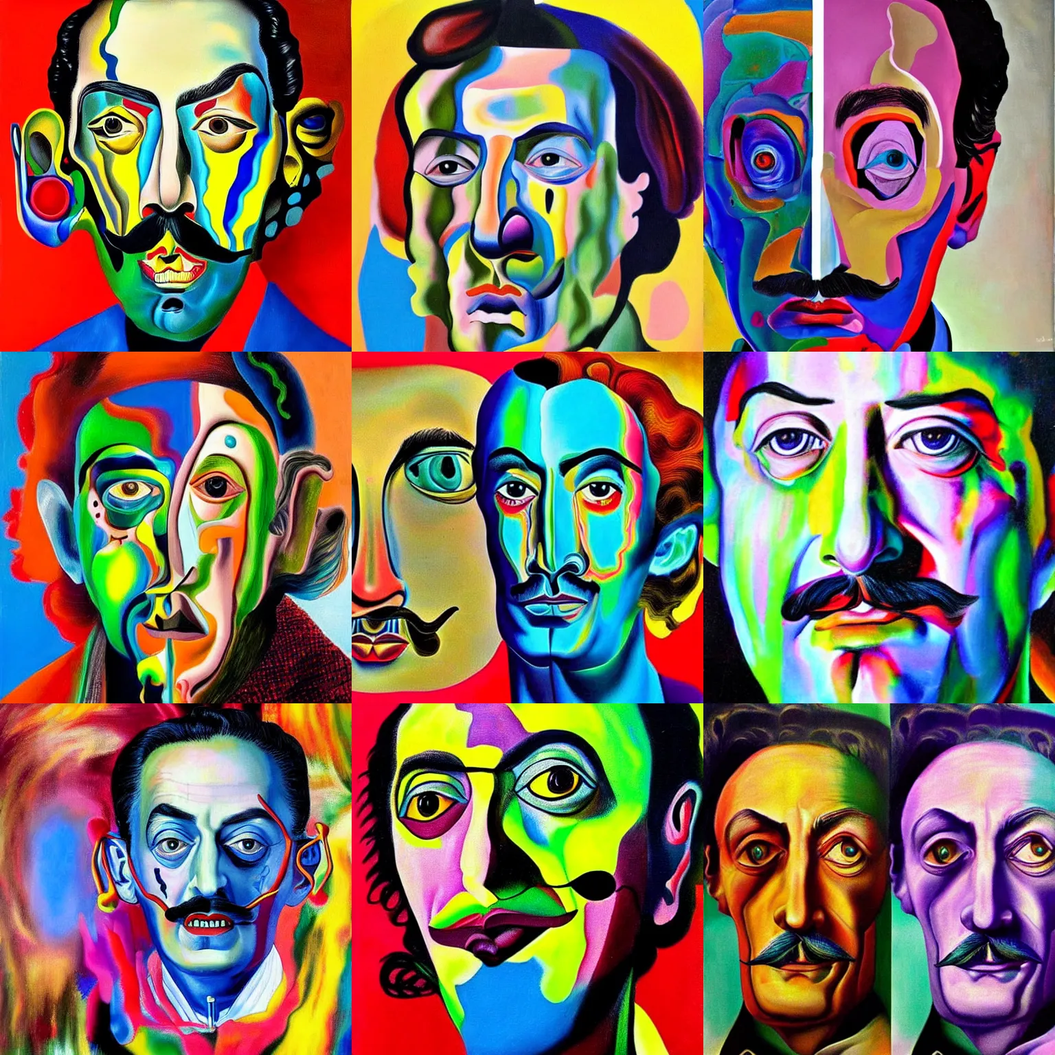 Prompt: vibrant portrait painting of Salvador Dalí with a robotic half face