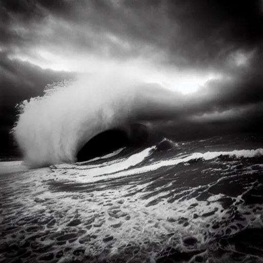 Prompt: “sinking bunkers in the Atlantic coast during a winter storm , Big waves , dramatic Sky , godrays”