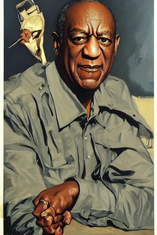 Image similar to old bill cosby painting by jc leyendecker!! phil hale!, angular, brush strokes, painterly, vintage, crisp