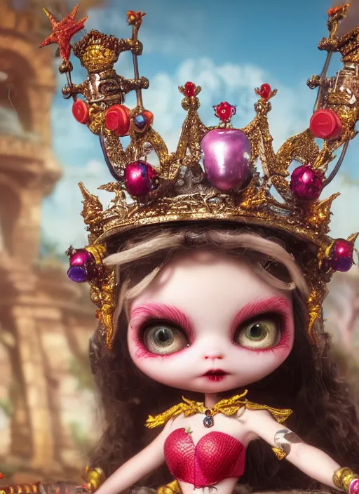 Image similar to highly detailed closeup, profile portrait of a tin toy goth fairytale princess wearing a crown, bikini, unreal engine, nicoletta ceccoli, mark ryden, earl norem, lostfish, global illumination, detailed and intricate environment