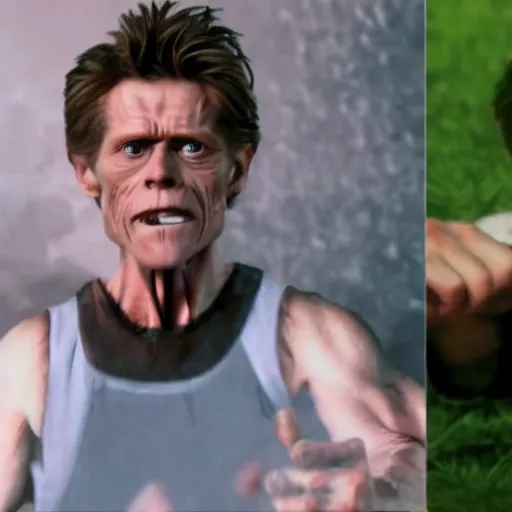 Prompt: willem dafoe frozen in an ice cube