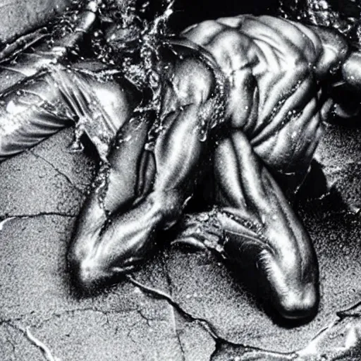 Image similar to 1 9 9 0's wwe publicity photo, a giant muscular covered in wet reflective slime man falling out of a giant cocoon onto a cement floor, screaming in agony, ultra - detailed, photorealistic