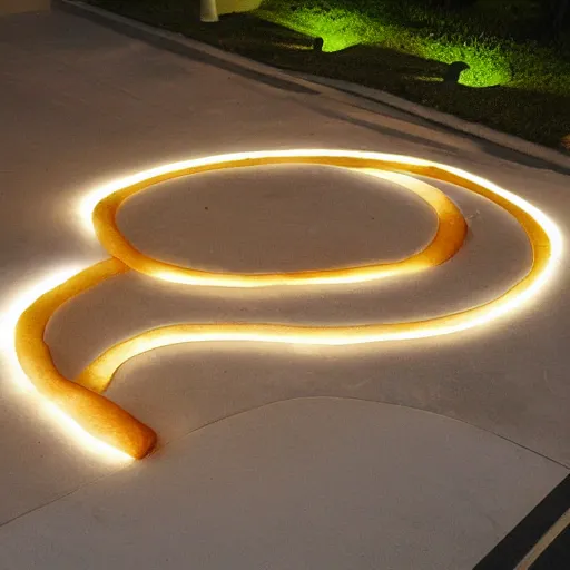 Image similar to hamburger shaped sculpture, curves, ground beef, lights