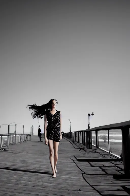 Image similar to street photography of gorgeous model girl on Santa Monica peer By Emmanuel Lubezki