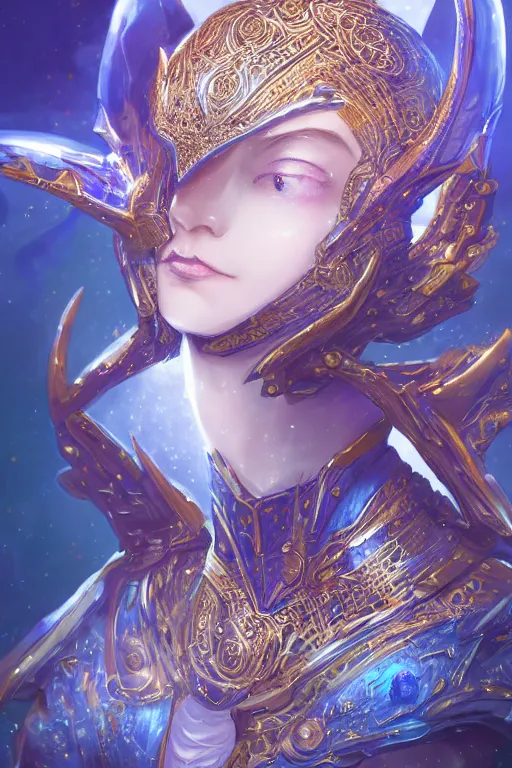 Prompt: a Portrait of a space dragon, third person, D&D, sci-fi fantasy, intricate, blue and gold, highly detailed , art by Range Murata, rim lighting, highly detailed, 3d, octane render, bright colors, digital painting, trending on artstation, sharp focus, illustration style of Stanley Artgerm,