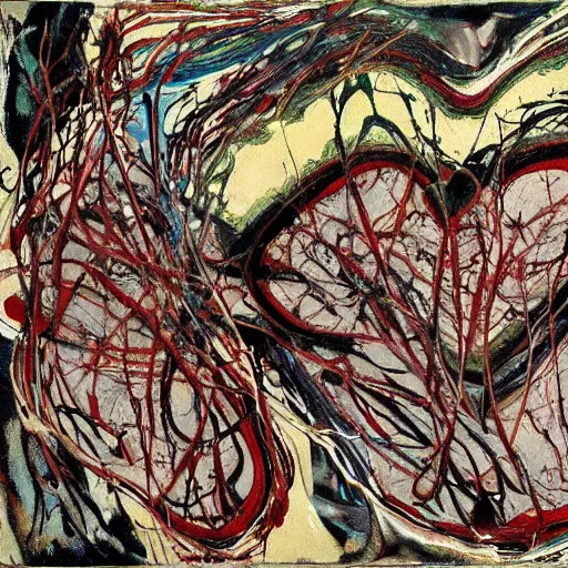 Image similar to cardiac anatomy, cardiac, anatomic, painting by jackson pollock