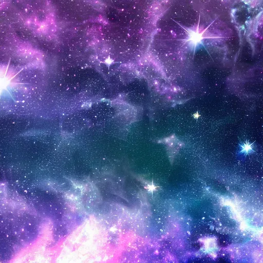 Image similar to anime style hd wallpaper of outer space horizon, glittering stars scattered about, lilac colors