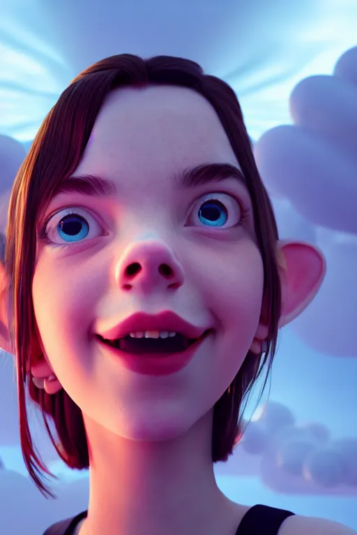 Image similar to anya taylor joy silly selfie, pixar, volumetric lighting, epic composition, hyper detailed, ultra realistic, sharp focus, octane render, volumetric, ray tracing, artstation trending, cgsociety, sense of awe, 4 k