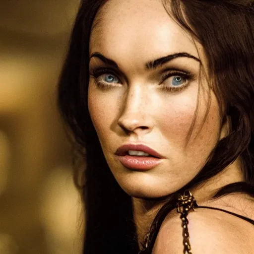 Prompt: classic shot of megan fox in game of thrones original from 1 9 5 2, casting couch audition, concept art, post covid, ( eos 5 ds r, iso 1 0 0, f / 8, 1 / 1 2 5, 8 4 mm, postprocessed, crisp face, facial features )