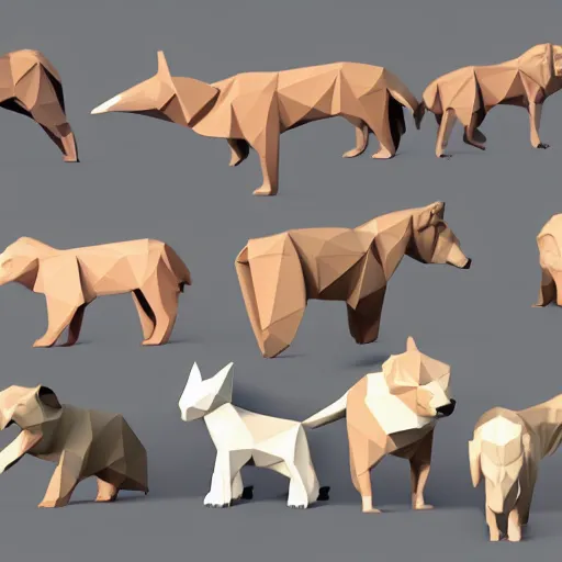 Image similar to low poly 3 d render of cute animals