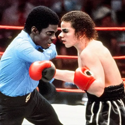 Prompt: michael jackson in a boxing match, sports broadcast, espn