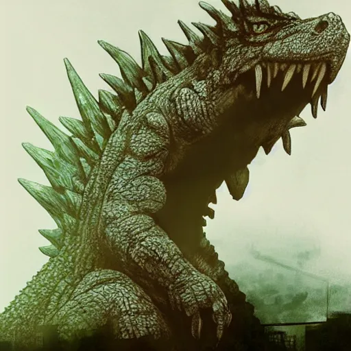 Image similar to godzilla by hideaki anno, hyperrealistic, artstation