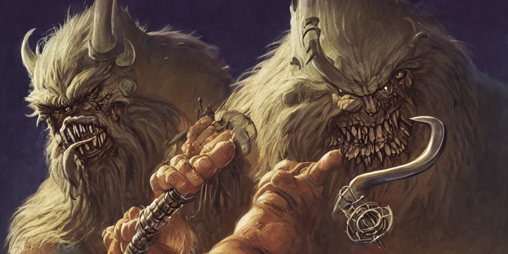 Prompt: quarter length portrait of a bugbear, d & d, fantasy, greg rutkowski, frank frazetta, alexandre chaudret, boris vallejo, michael whelan, miro petrov, hr giger, magali villeneuve, donato giancola gediminas pranckevicius