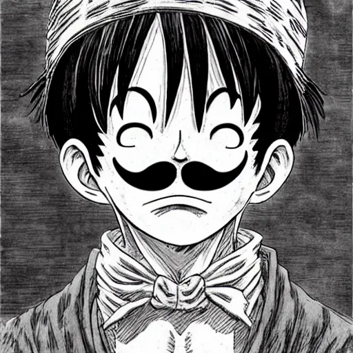 Image similar to [ luffy mustache ] ( by kim jung gi ) ( by george morikawa ) ( by kentaro miura ) ( by eiichiro oda )